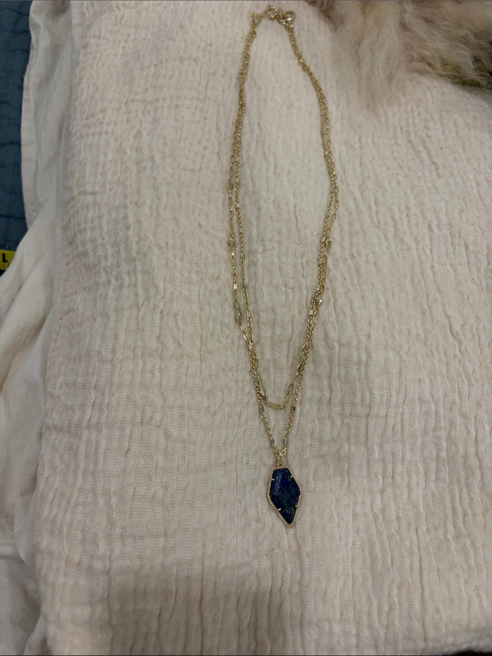 Kendra Scott  Gold Layered Necklace with Blue Stone Pendant - 24” and 22” Chains